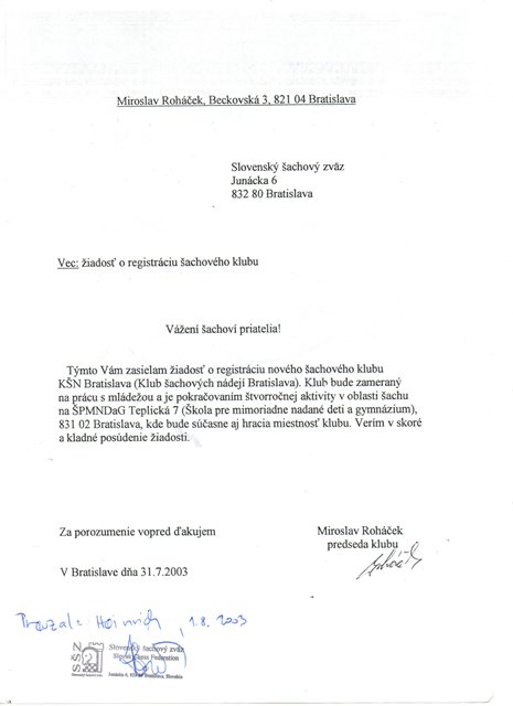 Registrácia KŠN Bratislava do SŠZ bola nutnou požiadavkou pred prihlásením do ligových súťaží. V tomto ohľade sa teda naše korene viažu k dátumu 31.7.2003.
